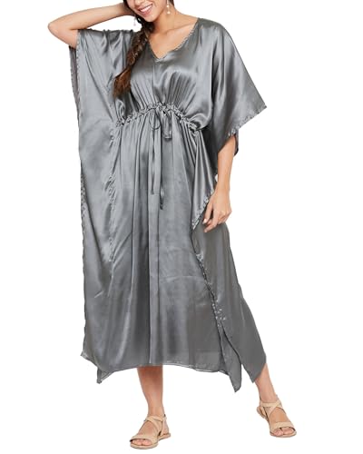 Women Plus Size Satin Solid Caftan Dress Loose Night Gown Maxi Dresses