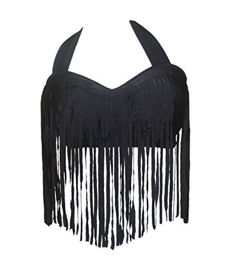 Uniarmoire Womens Plus Size High Waist Fringe Swimwear Two Piece Swimsuit Black #TOP3