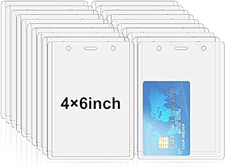 Fushing 20 Pcs Vertical PVC ID Card Name Tag Badge Holders Protector Hole Punch for Business School Event (150x105mm)