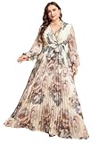 Picture of TOLEEN Plus Size Dresses for Women Spring Summer Casual Elegant V Neck Floral Print Lantern Sleeve Formal Long Maxi Dress