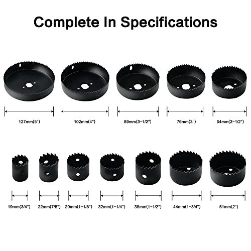 Gmtools Hole Saw Set, 16Pcs Hole Saw Kit With General Purpose 3/4" To 5"(19-127Mm) Saw Blades, Mandrels, Drill Bits, Installation Plate, Hex Key With Storage Case, Idear For Wood, Plywood, Pvc Board #TOP2