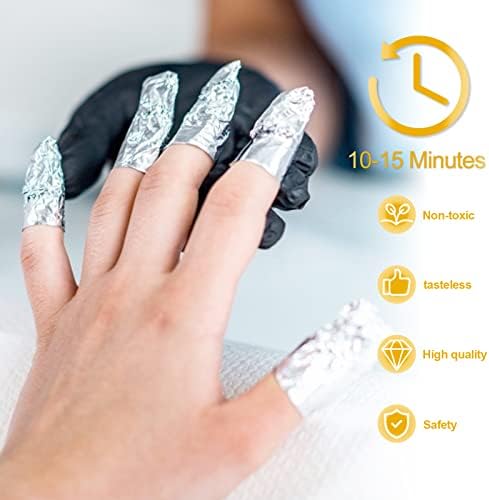 Sularpek 100 Pcs Foil Nail Wraps, nail foils for gel nails, Nail Foil Aluminium Wraps Remover with Pre-attached Lint-Free Cotton Pads, for Manicure and Pedicure, Nail Art Cleaner