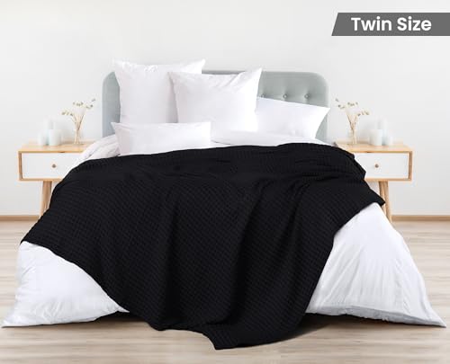 Image of Utopia Bedding 100% Cotton Waffle Weave Blanket Twin Size for Couch Sofa Bed - Lightweight, Breathable Summer Blankets Soft and Cozy, Gifts for Women Home Room Decor (Black, 90x72 Inch)
