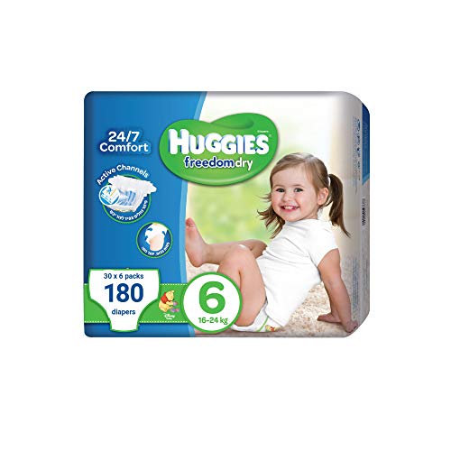 ‎Huggies Freedom Dry Baby Diapers, Size 6 ,16–24 KG, Total 180 Units, 30 Diapers per Pack (6 Pack)