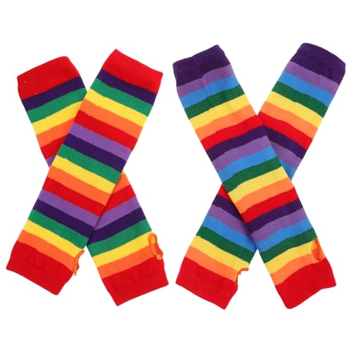 LUOZZY 8 Pairs Rainbow Striped Long Gloves Hand Knitted Fingerless Soft Comfortable for Women Costume Parties Events4