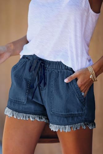 Image of YOCUR Womens Lightweight Shorts Casual Baggy Trendy Hot Pants Elastic Waist Drawstring Comfy Shorts