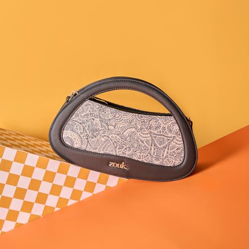 Image of ZOUK Nadia Sling Bag for Women - Stylish Crossbody with Cutout Top Handle | Handcrafted Shoulder Bag with Multiple Pockets & Water-Resistant Lining | Formal & Casual Use |