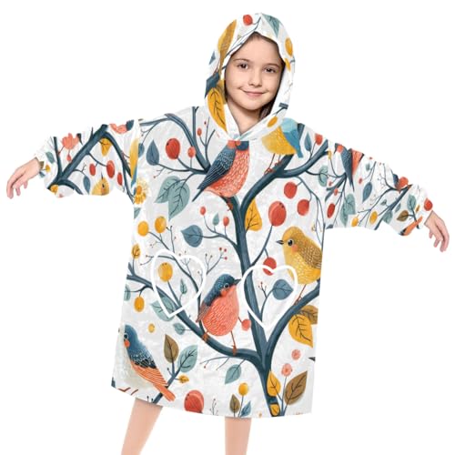Wearable Blanket Hoodie for Kids, Singing Birds Fleece Sweatshirt Blanket Oversized Blanket Sweatshirt with Pocket Flannel Warm Hooded Blanket 6-10 Year Old Girl Boy Gift, One Size