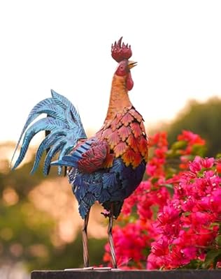 Tiejiajiang Metal Rooster Statue - Outdoor Garden Porch Patio Farm Backyard Decor - 21 Inch Metal Home Furnishing Artwork - Unique Gifts for Mom Women