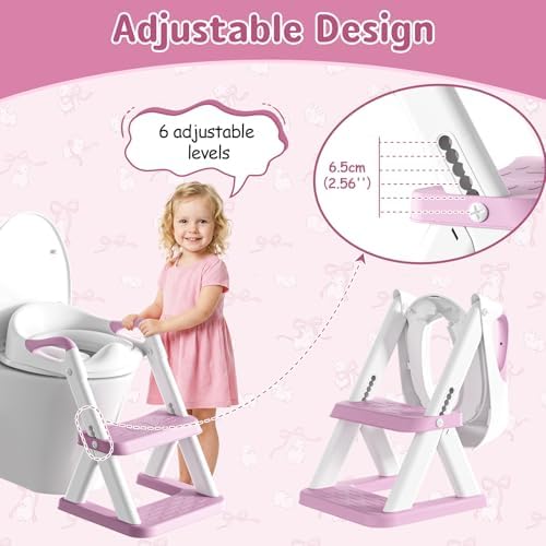 Rabb 1st Potty Training Toilet Seat with Steps, 2-in-1 Toddler Toilet Seat for Boys Girls with Splash Guard Soft Anti-Slip Pad,Bright Purple — view 3