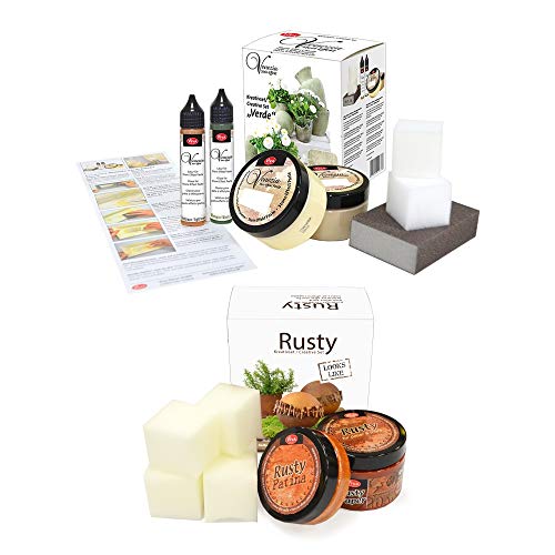 Viva Decor Struktur-Farben Set (1 x Verde & 1 x Rusty Rost Look) - Effekt-Farben Set zur Oberflächengestaltung in Stein- und Rost-Optik