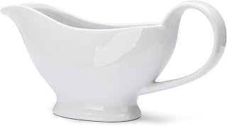 WishDeco 8.5oz White Porcelain Gravy Boat - Microwave Safe Ceramic Sauce Jug with Ergonomic Handle for Gravy, Broth, Dressings