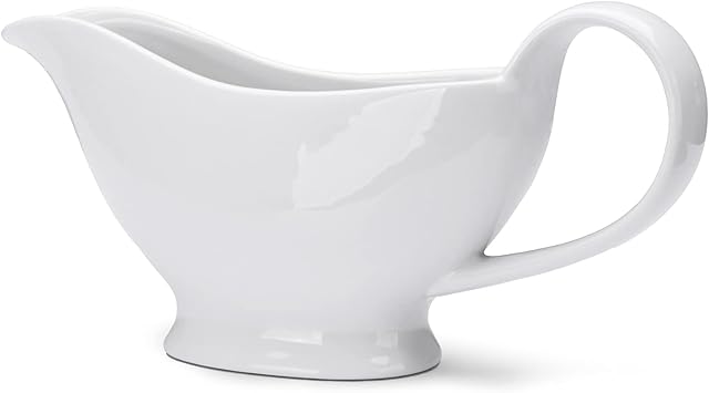 Miicol Ceramic Gravy Boat Porcelain Sauce Boat with Lip Spout for Gravy, Salad Dressings Creamer Milk Broth Black-Pepper, White 220ml
