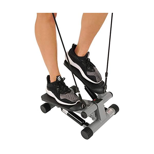 Sunny-Health-Fitness-Mini-Stepper-with-Resistance-Bands-Black Sunny Health & Fitness Mini Stepper for Exercise Low-Impact Stair Step Cardio Equipment with Resistance Bands, Digital Monitor, Optional Twist Motion Stepper , Black