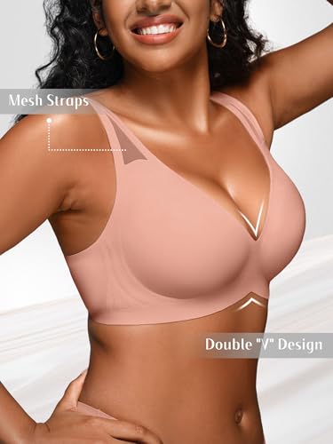 Cuteio Deep V Jelly Bras for Women Seamless Wireless No Underwire Bralette with Support, Comfy Lightly Padded T-Shirt Bra PartialUpdate — view 3