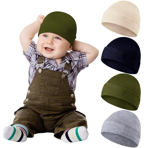 Image of SATINIOR 4 Pieces Baby Beanies Toddler Beanie Hat for Boys Girls Winter Spring Warm Cute Infant Cozy Hat 0-36 Months