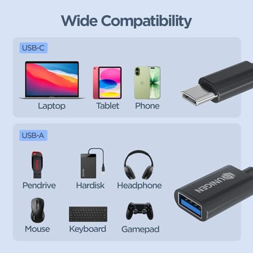 Image of UNIGEN USB Type-C OTG Adapter | USB-C Male to USB-A Female Converter Cable | 480Mbps Data Transfer | Supports 18W Fast Charging | Nylon Braided OTG Connector for Pendrive, Mouse, Keyboard, USB Devices