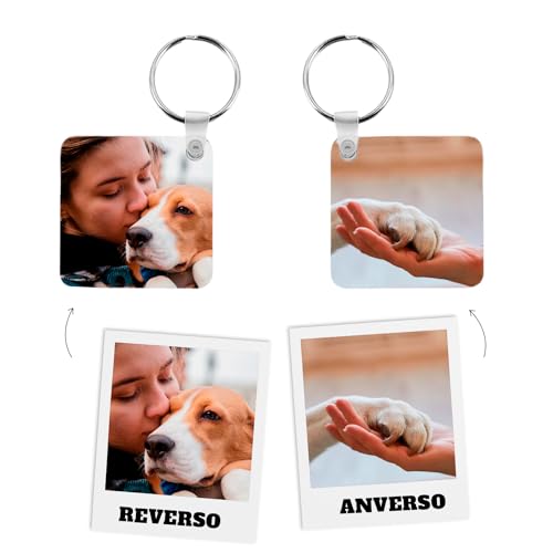 Grupo Darik Llavero Personalizado de Madera con Foto doble cara - Llavero de Pareja y Amistad, Ideal para cualquier ocasión - Llavero para Amigas, Parejas y Moto (CUADRADO)