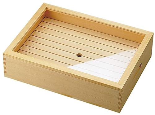 ネタ箱 木製寿司箱 目皿 アクリル製 フタ付 刺身箱 魚箱 和食器 盛り付け台 寿司 刺身 保存容器 寿司盛台 刺身盛台 寿司プレート 寿司ネタ入れ お肉 焼肉 キッチン ホテル レストラン 飲食店 寿司屋 家庭用 業務用 (木の色,Large)
