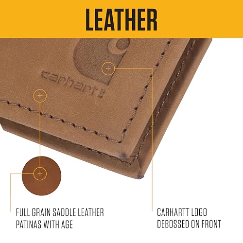 Carhartt Men’s Full Grain Saddle Leather Wallets, RFID Blocking Bifold, Trifold, and Front Pocket Options, Gifts for Men, Black (Trifold), One Size, Full Grain Saddle Leather Wallets, RFID Blocking by Carhartt - Image 3