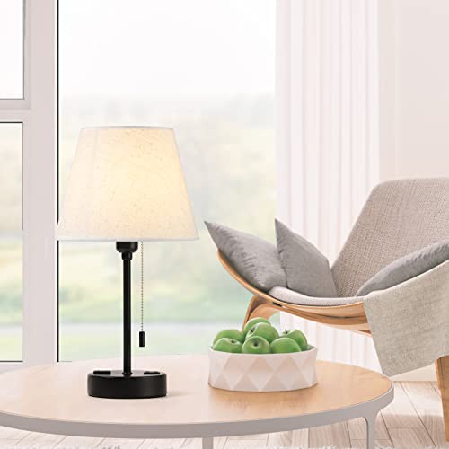 Shinoske Nightstand Lamps Set Of 2 With 2 Usb & Ac Ports, Modern Lamps Small Desk Lamps For Bedroom, Living Room With Ivory White Barrel Fabric Shade & Metal Base, Linen #TOP6