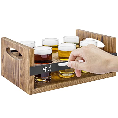 Mygift Craft Beer Flight Board Set, Rustic Burnt Wood Beer Tasting Glasses, Serving Tray Caddy With Handles And Erasable Chalkboard Panel #TOP4