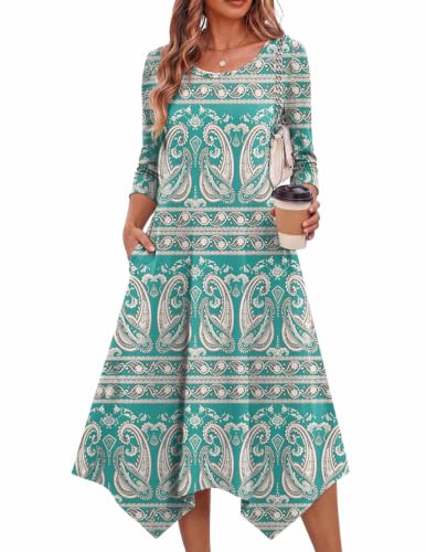 Image of Zeagoo Midi Dresses Women 2026 Dress 3 /4 Sleeve Casual Dresses with Pockets A Line Summer Beach Sundress