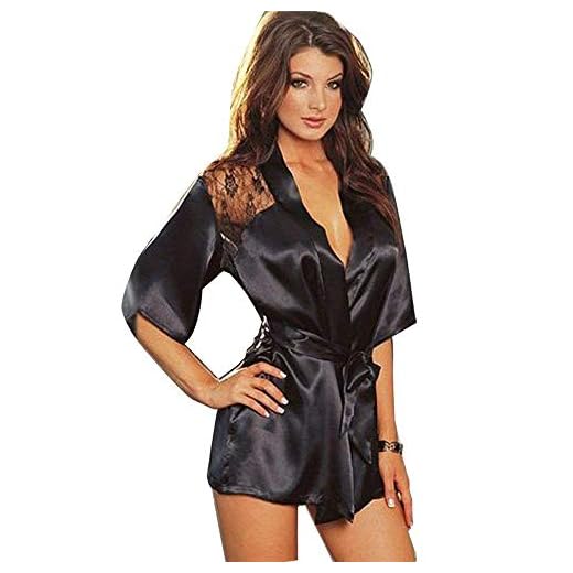 HaiDean dam kimono natt värmer morgonrock siden satin hennes natttema bak pojkar chic spets babydoll med kort badrock