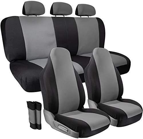Motorup America Full Set Leather Auto Seat Cover - Fits Select Vehicles Car Truck Van SUV - Gray/Black