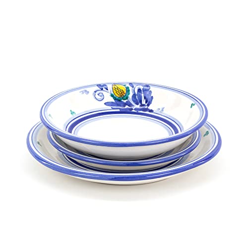 1 piatto piano Ø 25,5 cm CEAR ceramiche - Set di 3 piatti in ceramica siciliana di Caltagirone con decoro Blu