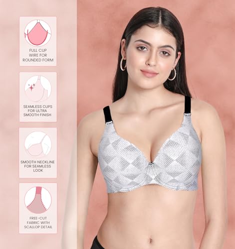 Image of SHYAWAY Women's Full Coverage Underwired Stripes Everyday T-Shirt Padded Bra - Black, White