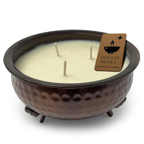 Dough Bowl Candle Co. Mahogany Teakwood Candle - Strong Scented Soy Candles for Men Cave with Musky Aroma, 3 Wick Mens Room Decor, Masculine Luxury Room Essentials, Unique Man Stuff with 50H Burn Time