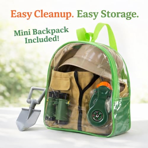 Liberty Imports Junior Backyard Safari Explorer Costume for Kids, Outdoor Adventure Role Play Set with Cargo Vest, Camping Gear Accessories, Binoculars, and Hat - Ages 3 to 7