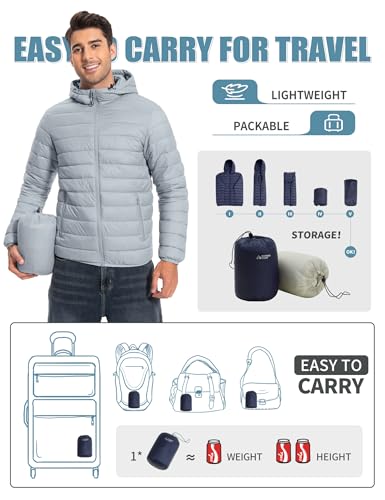 Image of Pioneer Camp Mens Lightweight Packable Puffer Jacket Hooded Insulated Thermal Puffy Winter Jackets for Running Travel