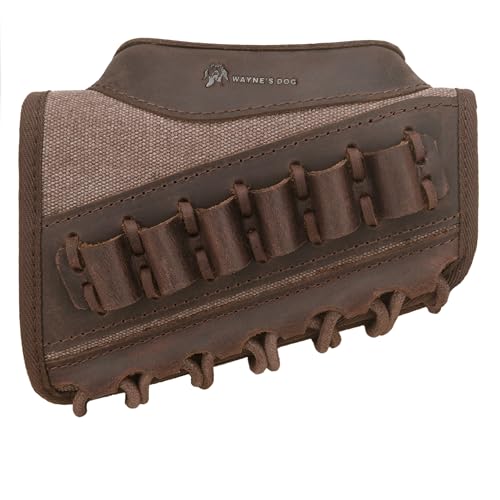 WAYNES DOG Canvas Leather Gun Buttstock Cheek Rest Riser Shell Holder for Scoped Rifle (Coffee .308 .30-06 .45-70)