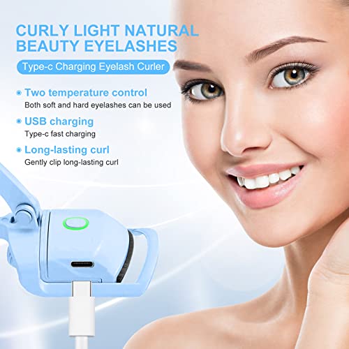 Heated Electric Eyelash Curlers, Long Lasting Usb Rechargeable Curly Lash Curler, 2 Heating Modes Quick Pre-Heat Eye Lashes Curler, Stable Temperature No Harm To Lashes' Eyelash Curler (Blue) #TOP2