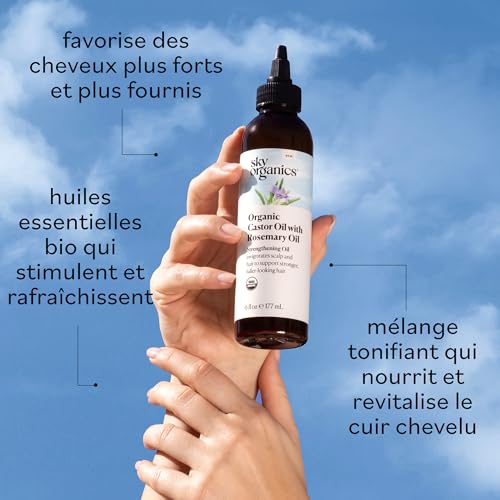 Image of Sky Organics USDA Organic Castor Oil with Rosemary Oil, Strengthening Oil, Pure Potent Blend, Hexane Free, Invigorates Scalp, Supports Stronger, Fuller-Looking Hair, DIY ebook included
