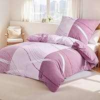 KACEMOO Bettwäsche 135x200 2teilig Set Bettwäsche-Sets für Einzelbett Hochwertiges Mikrofaser Luxus Bettbezug mit Kissenbezug 80x80cm, Lila Rosa Streifen