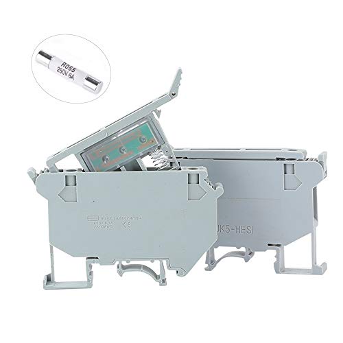 Aerexier - 5pcs UK5-HESI (UK5RD) LED indicated DIN Rail Fuse Holders Disconnect Terminal Blocks Screw Clamp DC 24V - Gray