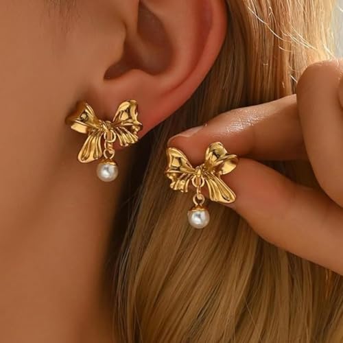 Aretes clip dorados con diseño de lazo para mujer miniatura 4