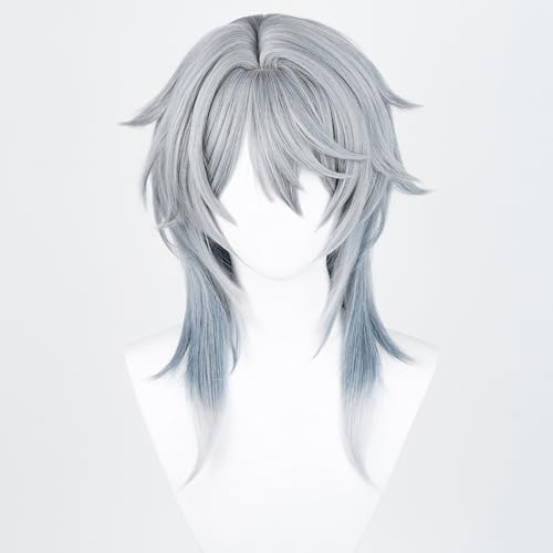 Image of Sunday Anime Gray Blue Wig with Bangs Men Long Straight Wig Layered Haircut Game Cosplay Wigs Halloween,Christmas,Comic con,Game Show,Party,Carnival