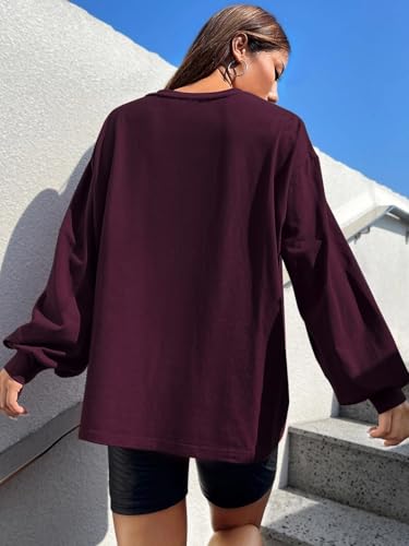 Image of CHKOKKO Oversized Round Neck Drop Shoulder Printed Polyester Full Sleeves T-Shirt for Women
