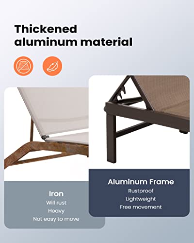 Pellebant Outdoor Lounge Chairs Set Of 2, Patio Aluminum Chaise Lounge With Adjustable Backrest, Rustproof Pool Lounge Chairs For Pool Deck Sunbath(2Pcs,Brown) #TOP3