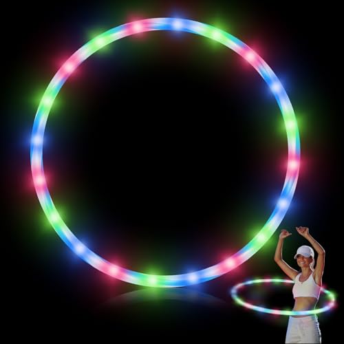 Jerify 1 Pcs 4 Pack LED Hoop Light up LED Glowing Lights Fitness Exercise Hoops 10 Color Changing Exercise Glowing Hoop for Halloween Party Favors Dance Dark Fitness (36 Inch)