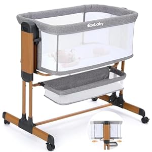 Ezebaby Baby Bassinet, Rocking Bassinet for Baby, Bedside Bassinet with Wheels,Storage Basket,Adjustable 7 Heights and All Mesh Sides, Portable Baby Bassinets Bedside Sleeper for Newborn Infant