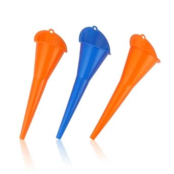 Aferrizu Oil Funnel 3-Pack, Multi Function Plastic Long Neck Oil Funnel - for All Automotive Oils Lubricants Engine Oils Water Diesel Fuel Kerosene