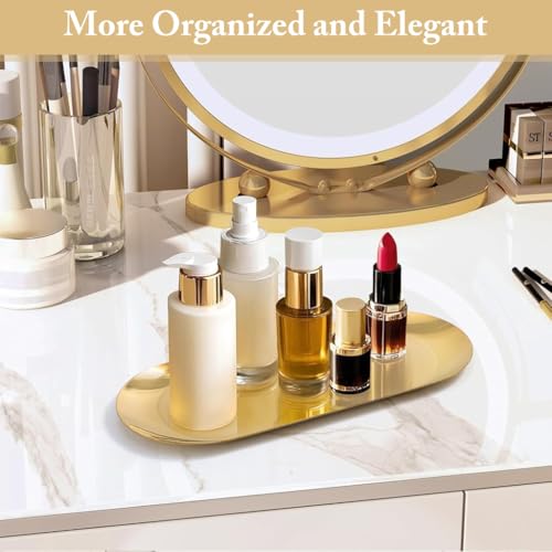 Image of HASTHIP 2Pcs Enlarged Golden Rectangular Trays Stainless Steel Bathroom Tray Set,Multipurpose Organizer for Vanity,Makeup,Perfume,Jewelry,Skincare,Durable & Rustproof,Ideal for Home Decor,30x12cm