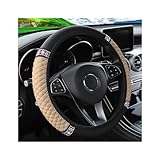 Osilly Bling Car Steering Wheel Cover, 15 Inch Rhinestones Soft Leather Elastic Steering Wheel Protector, Sparkly Crystal Diamond for Women Girls (Beige)