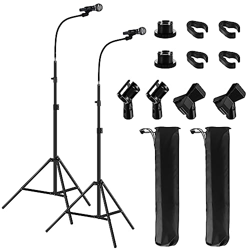 Umigy 2 Pcs Microphone Stand Tripod 360 Degree Height Adjustable Detachable Gooseneck Boom Arm Mic Stands With Carrying Bag Mic Clips, Compatible With Wireless Mic Wired Mics For Singing, Stage #TOP26