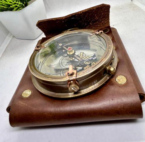 Brújula Náutica de Latón Artesanal Antigüa con Estuche de Cuero Estilo Vintage para Camping y Senderismo miniatura 6